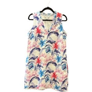 Tommy Bahama Pink and White V-Neck Sleeveless Mini Sundress